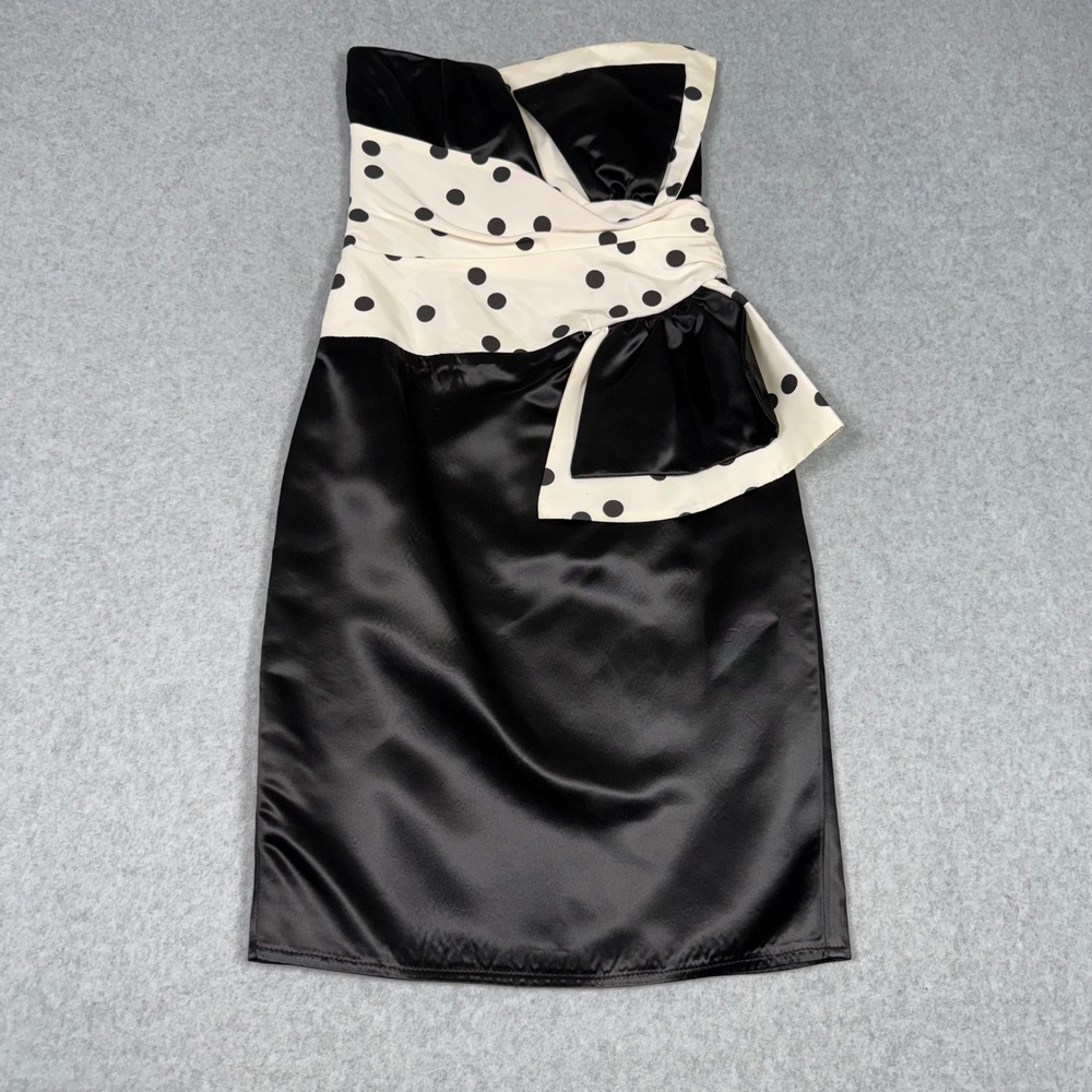 Vintage 80s 90s Gunne Sax Jessica McClintock Strapless Polka Dot Cocktail Dress